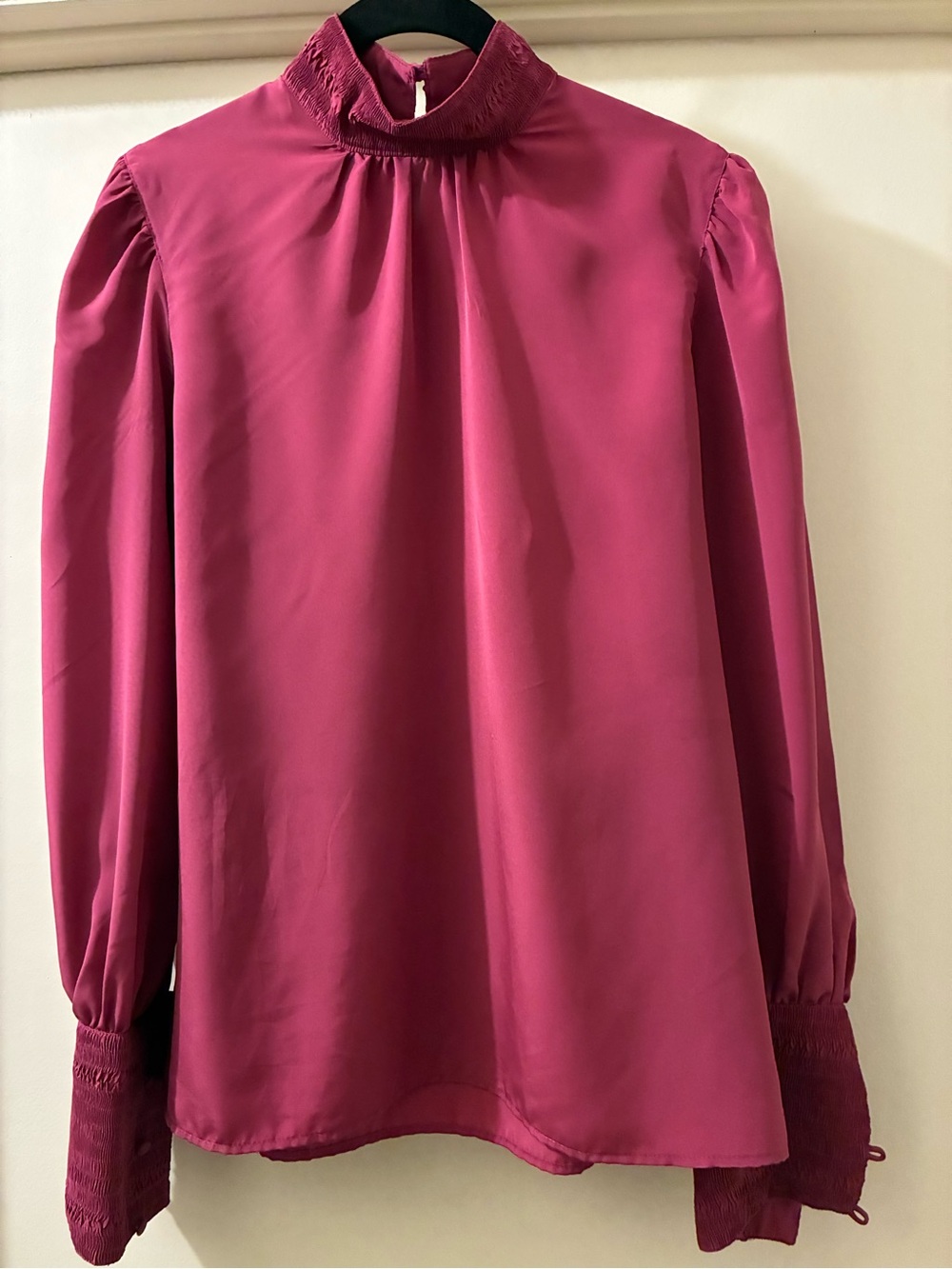 Vintage High-Neck Long-Sleeve Blouse in Magenta